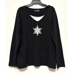 Holiday Editions Black Long Sleeve Shirt Snowflake Christmas Winter XL